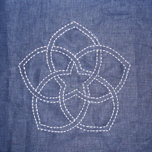 Sashiko stitched Star Flower block